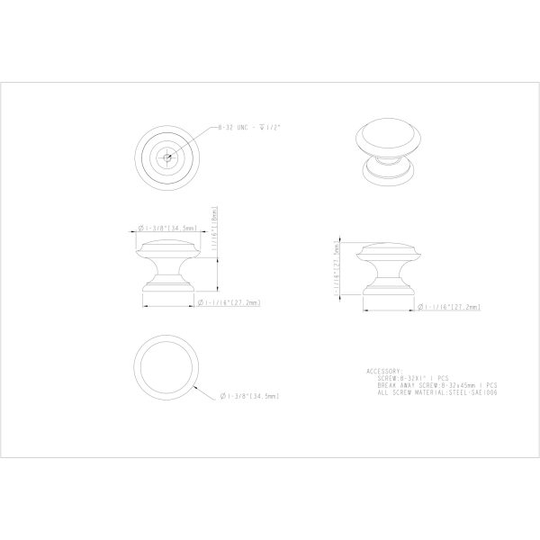 1-3/8" Diameter Brushed Oil Rubbed Bronze Cordova Cabinet Knob - Image 3