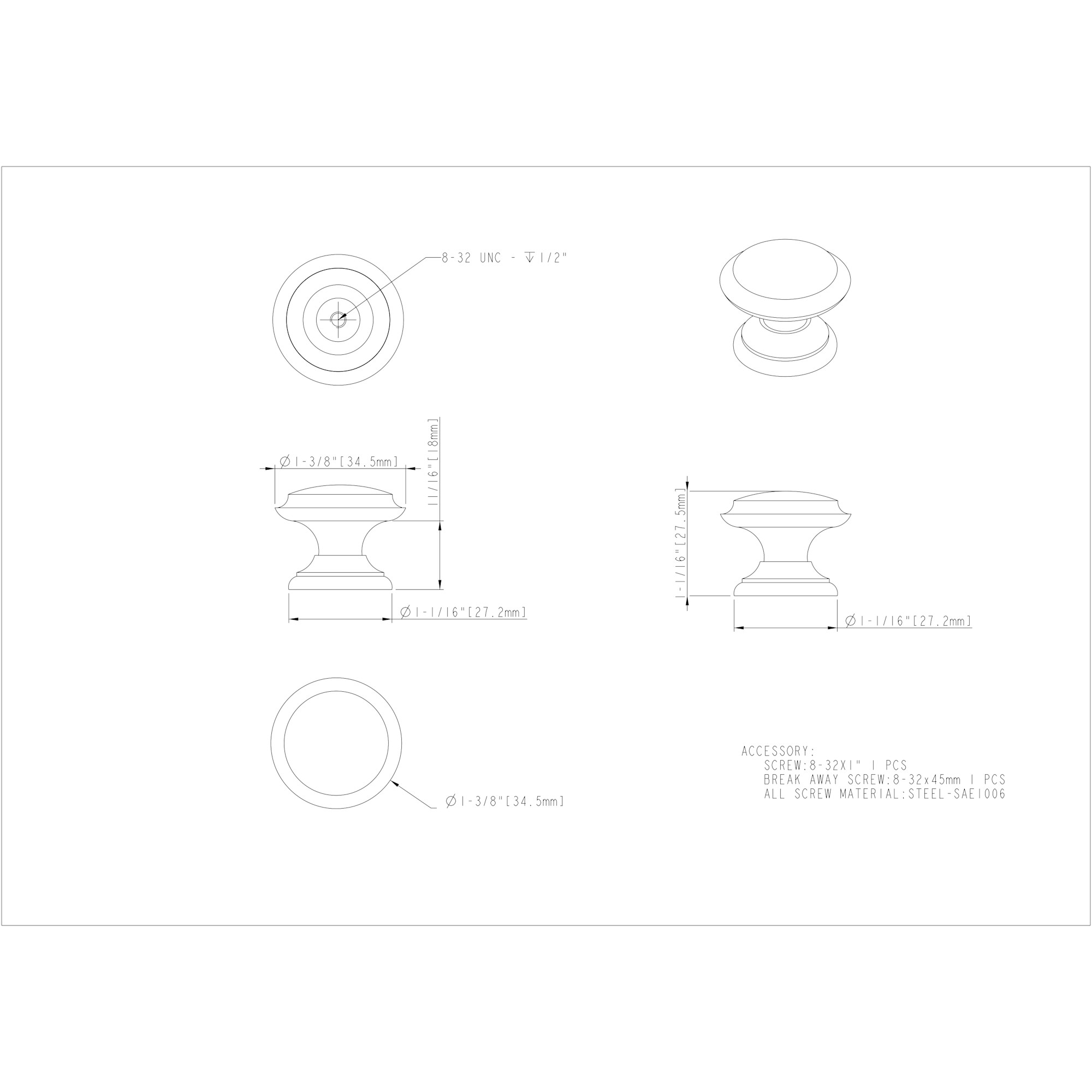 Cordova Cabinet Knob (251) in Satin Nickel