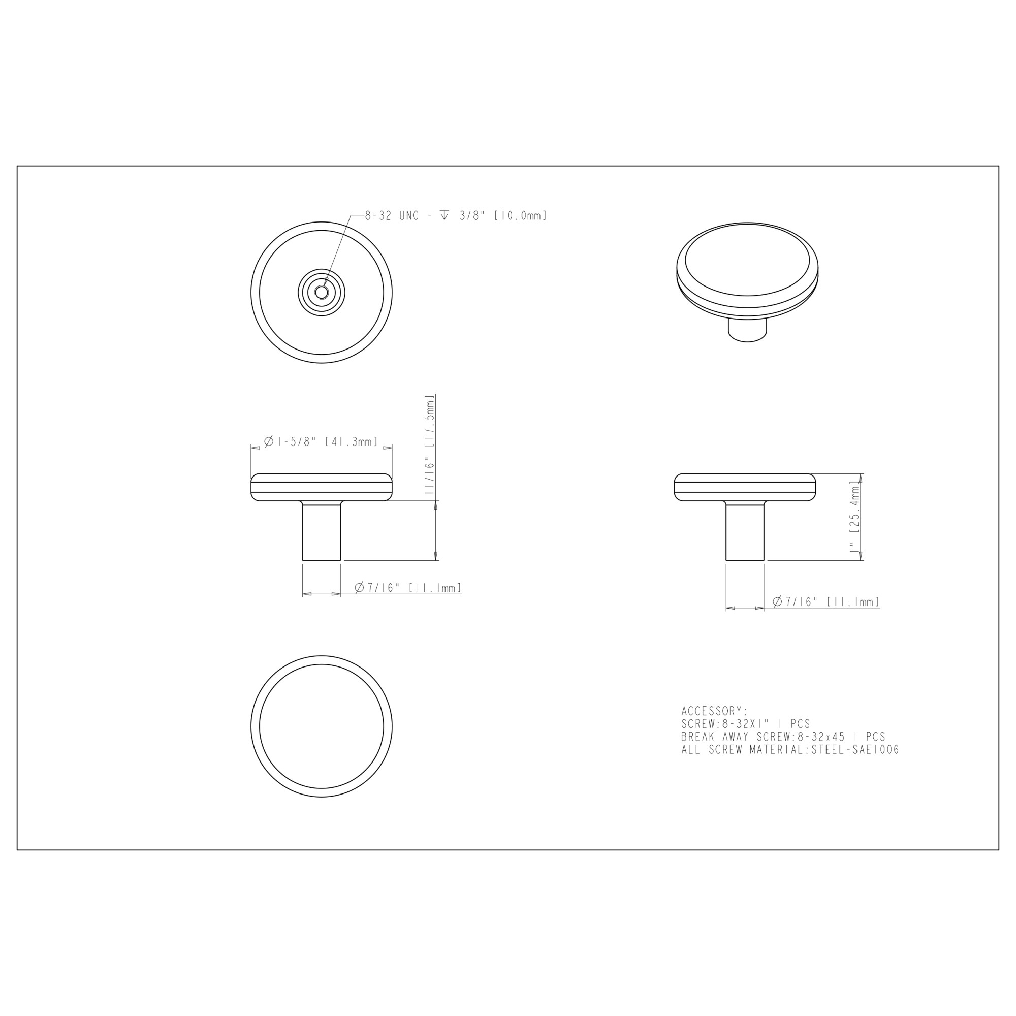 1-5/8" Diameter Satin Bronze Gibson Cabinet Knob - Image 6