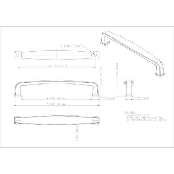 128 mm Center-to-Center Satin Nickel Square Milan 1 Cabinet Pull - Image 5
