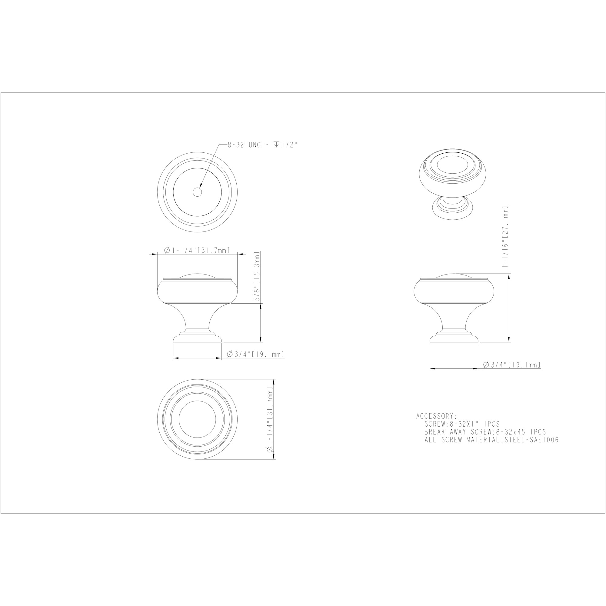 1-1/4" Diameter Polished Chrome Bremen 1 Cabinet Knob - Image 3