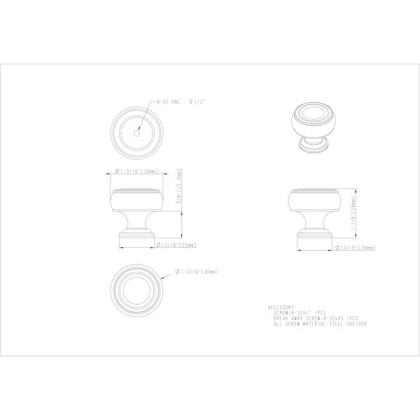 1-3/16" Diameter Polished Nickel Barrel Bremen 2 Cabinet Knob - Image 3
