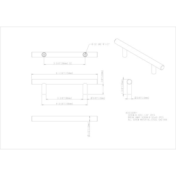 96 mm Center-to-Center Hollow Matte Black Stainless Steel Naples Cabinet Bar Pull - Image 5