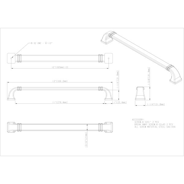 12" Center-to-Center Polished Chrome Ella Appliance Handle - Image 4