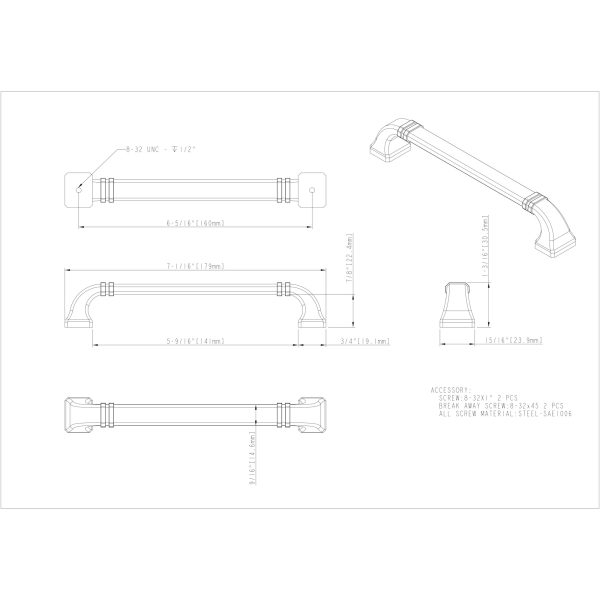160 mm Center-to-Center Polished Nickel Ella Cabinet Pull - Image 4