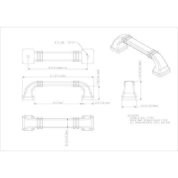 96 mm Center-to-Center Polished Chrome Ella Cabinet Pull - Image 4
