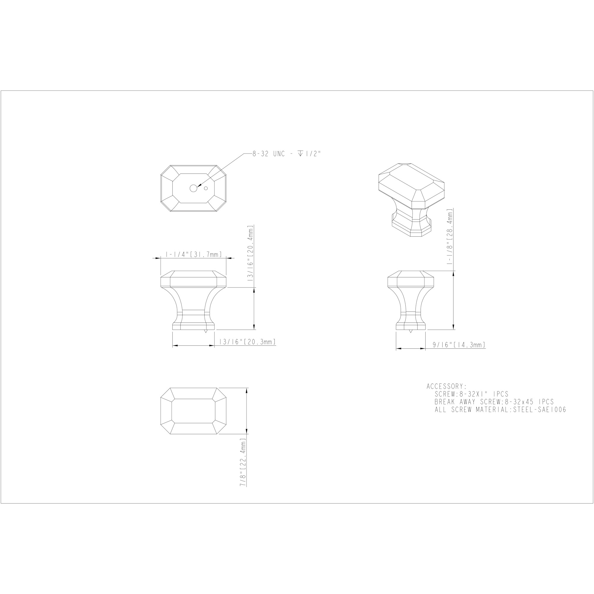 1-1/4" Overall Length Brushed Pewter Emerald Ella Cabinet Knob - Image 4