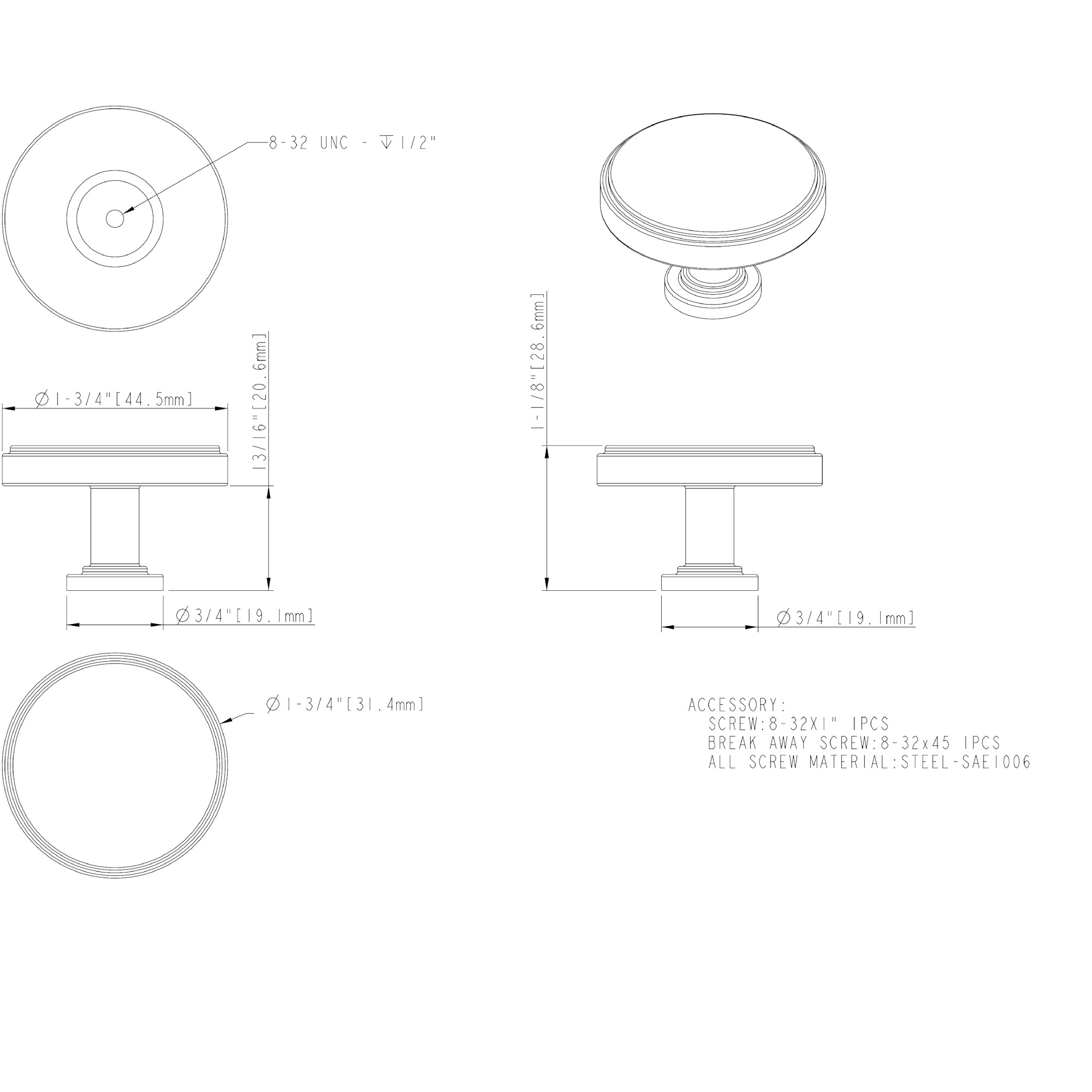 Richard Cabinet Knob (171L) in Satin Nickel