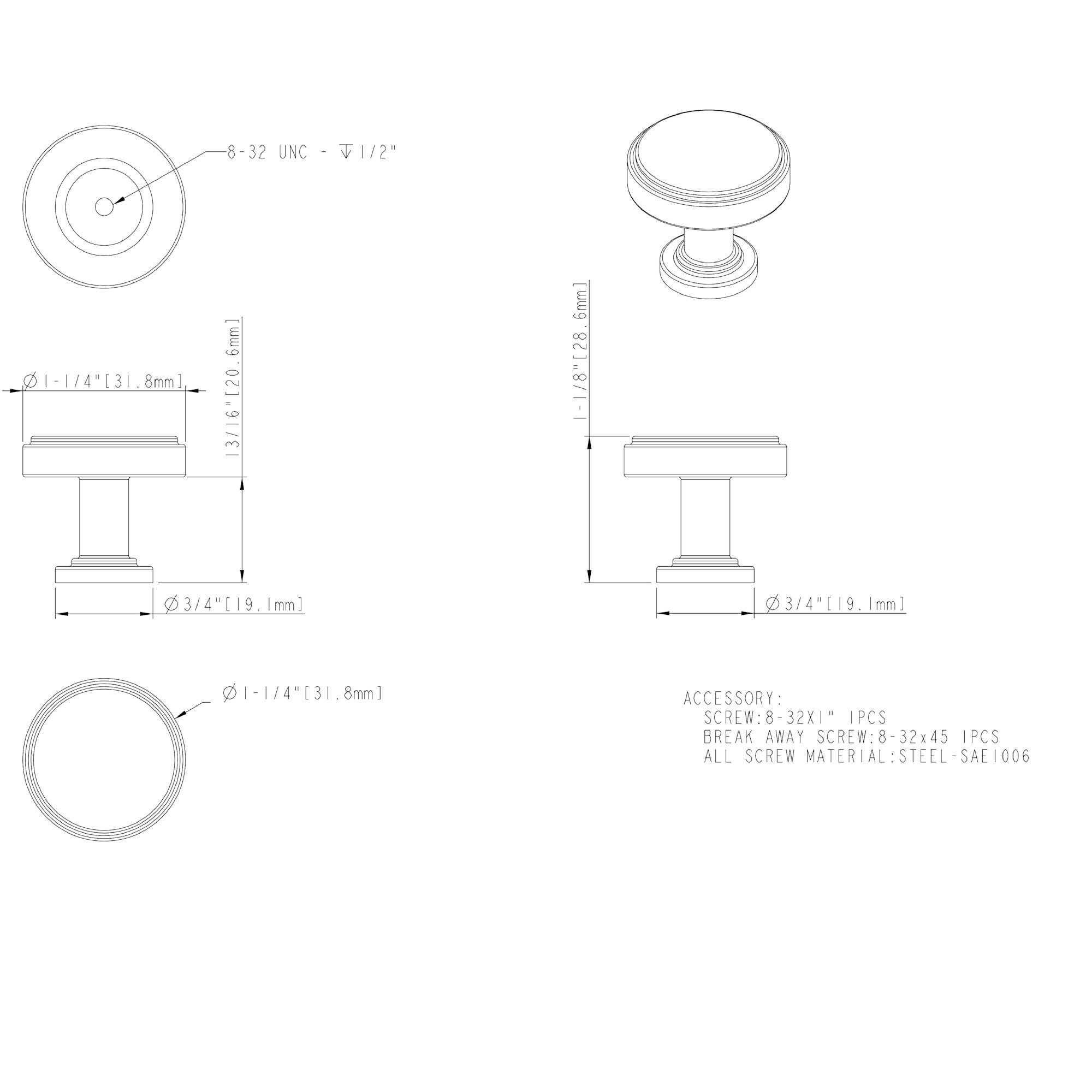 Richard Cabinet Knob (171) in Satin Nickel