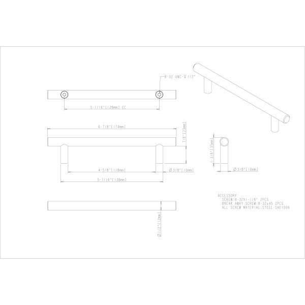 128 mm Center-to-Center Hollow Stainless Steel Naples Cabinet Bar Pull - Image 4