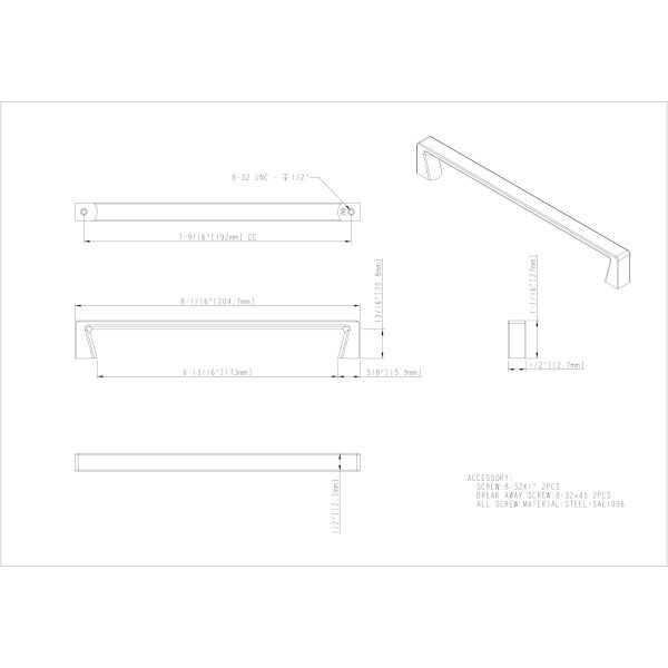 192 mm Center-to-Center Polished Chrome Square Boswell Cabinet Pull - Image 5