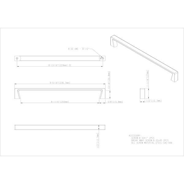 224 mm Center-to-Center Polished Chrome Square Boswell Cabinet Pull - Image 5