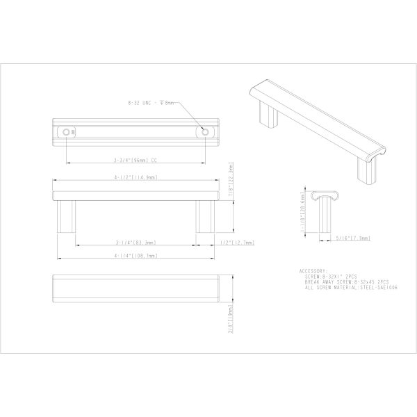 96 mm Center-to-Center Brushed Pewter Square Park Cabinet Pull - Image 4