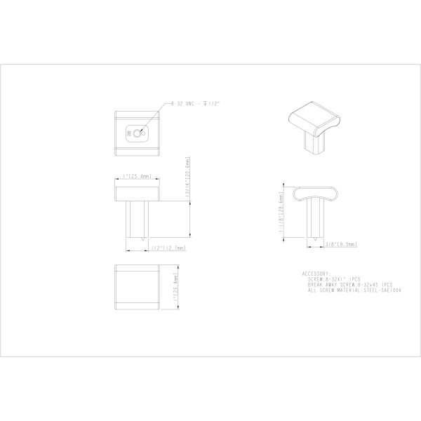 1" Overall Length Satin Nickel Square Park Cabinet Knob - Image 4