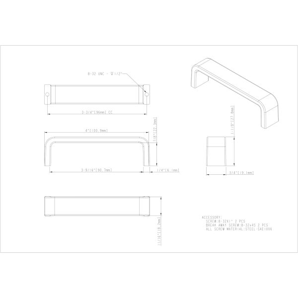 96 mm Center-to-Center Brushed Chrome Square Asher Cabinet Pull - Image 4
