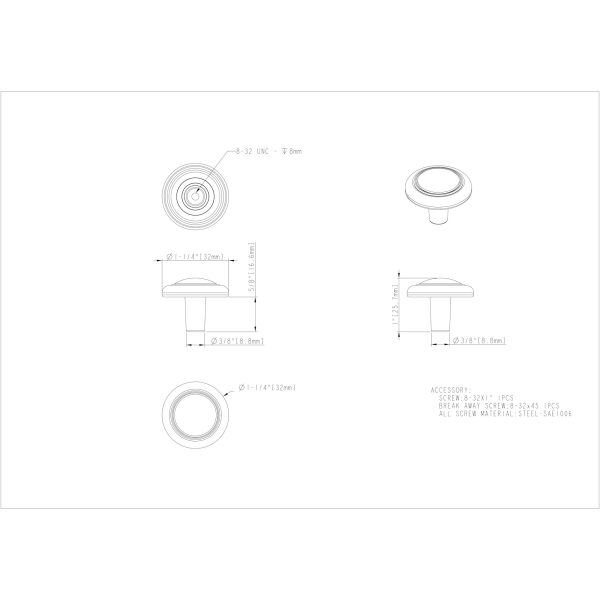 1-1/4" Diameter Satin Nickel Button Vienna Cabinet Mushroom Knob - Image 3