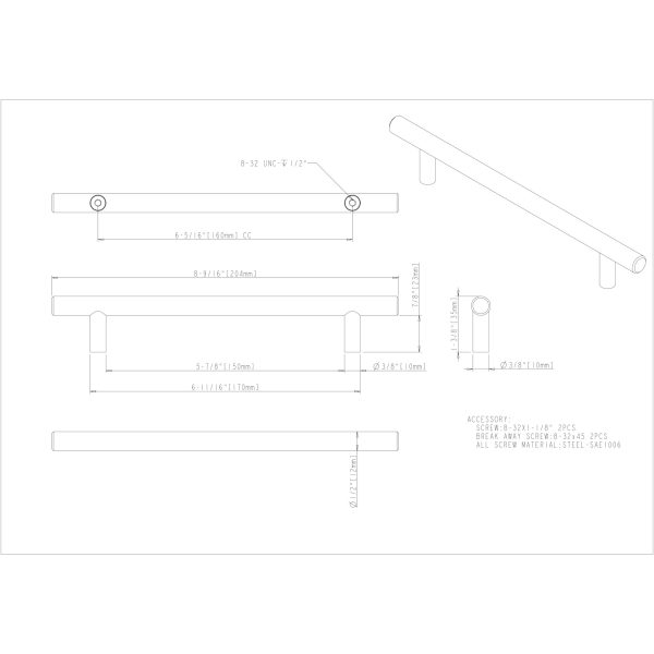 160 mm Center-to-Center Hollow Matte Black Stainless Steel Naples Cabinet Bar Pull - Image 5