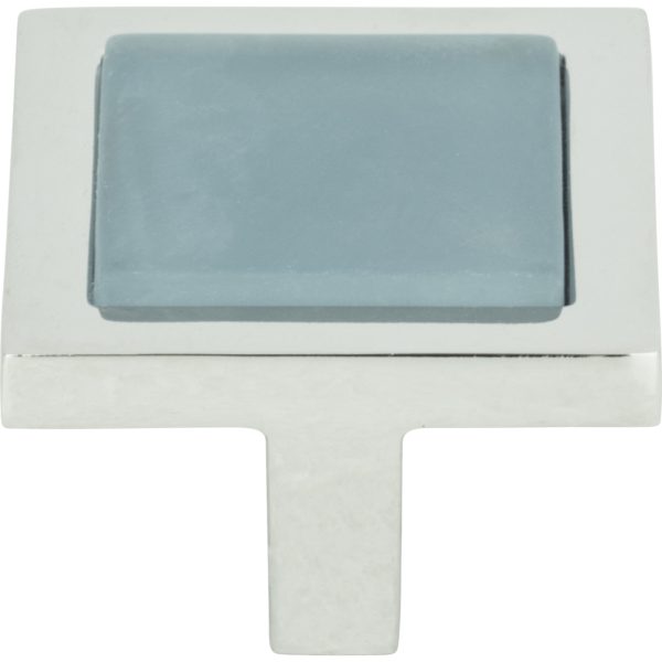 Spa Blue Square Knob 1 3/8 Inch Polished Chrome