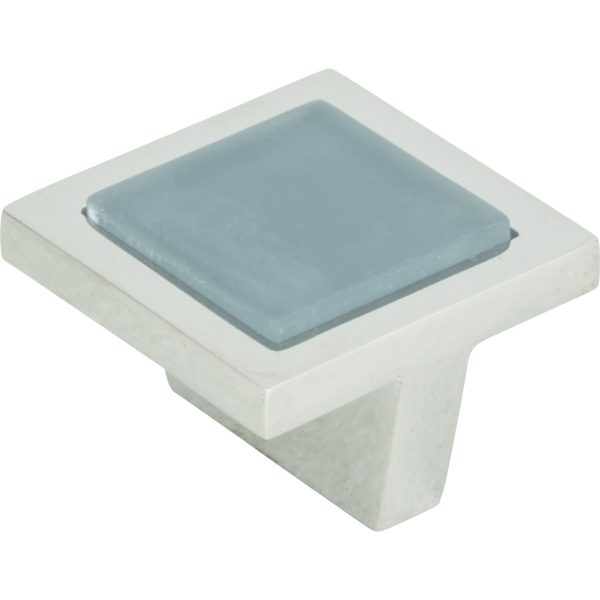 Spa Blue Square Knob 1 3/8 Inch Polished Chrome - Image 3