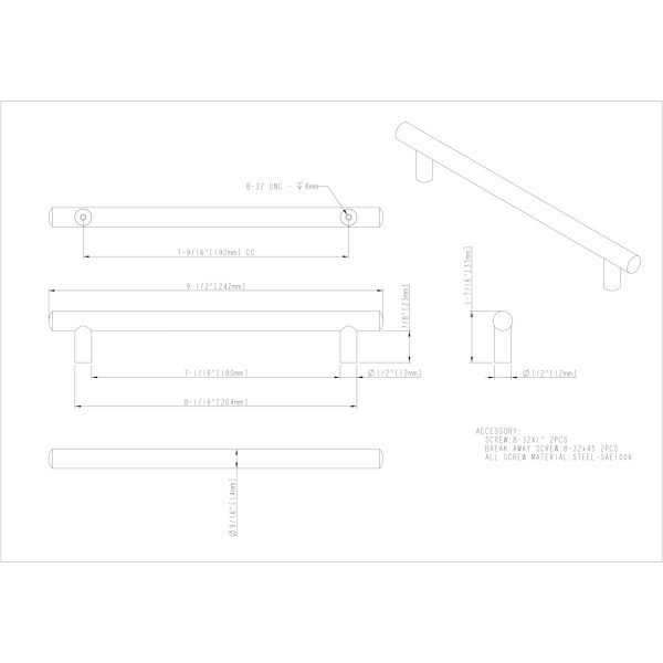 192 mm Center-to-Center Satin Nickel Key West Cabinet Bar Pull - Image 4