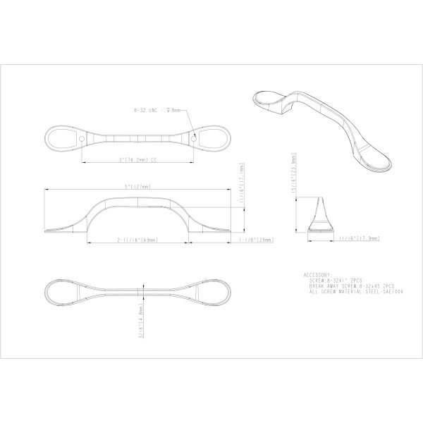 3" Center-to-Center Polished Chrome Kenner Cabinet Pull - Image 4