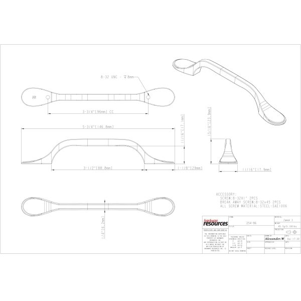 96 mm Center-to-Center Brushed Oil Rubbed Bronze Kenner Cabinet Pull - Image 5
