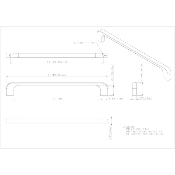 192 mm Center-to-Center Satin Nickel Alvar Cabinet Pull - Image 4