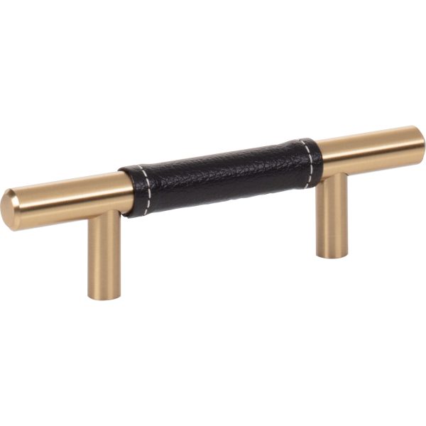 Zanzibar Black Leather Pull 3 Inch (c-c) Warm Brass - Image 3