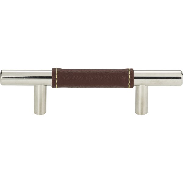 Zanzibar Brown Leather Pull 3 Inch (c-c) Polished Chrome