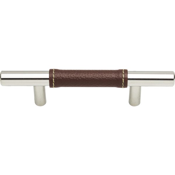 Zanzibar Brown Leather Pull 3 Inch (c-c) Polished Chrome - Image 4
