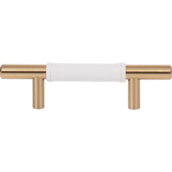 Zanzibar White Leather Pull 3 Inch (c-c) Warm Brass