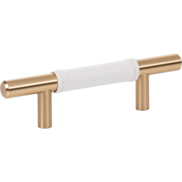 Zanzibar White Leather Pull 3 Inch (c-c) Warm Brass - Image 3