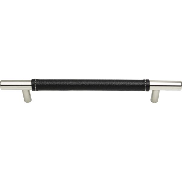 Zanzibar Black Leather Pull 6 5/16 Inch (c-c) Polished Chrome - Image 4