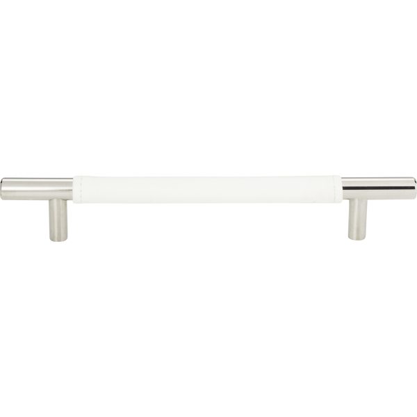 Zanzibar White Leather Pull 6 5/16 Inch (c-c) Polished Chrome