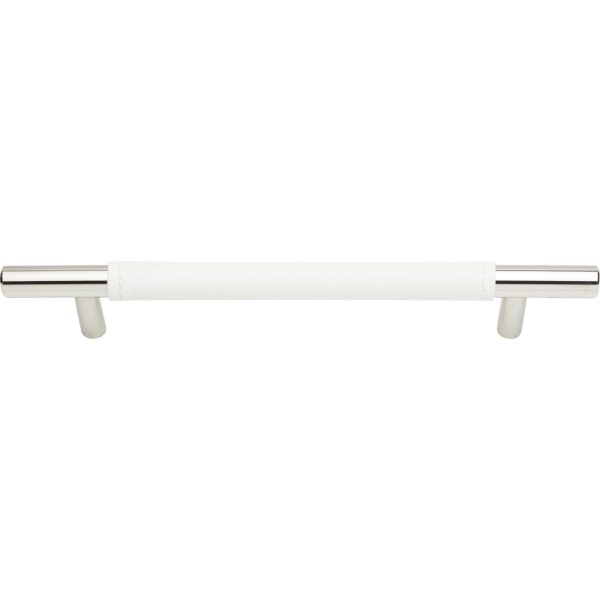 Zanzibar White Leather Pull 6 5/16 Inch (c-c) Polished Chrome - Image 4