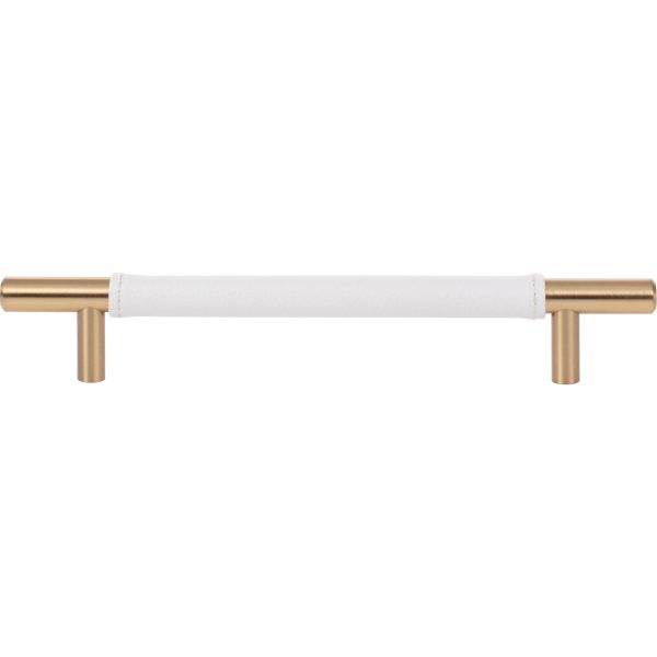 Zanzibar White Leather Pull 6 5/16 Inch (c-c) Warm Brass
