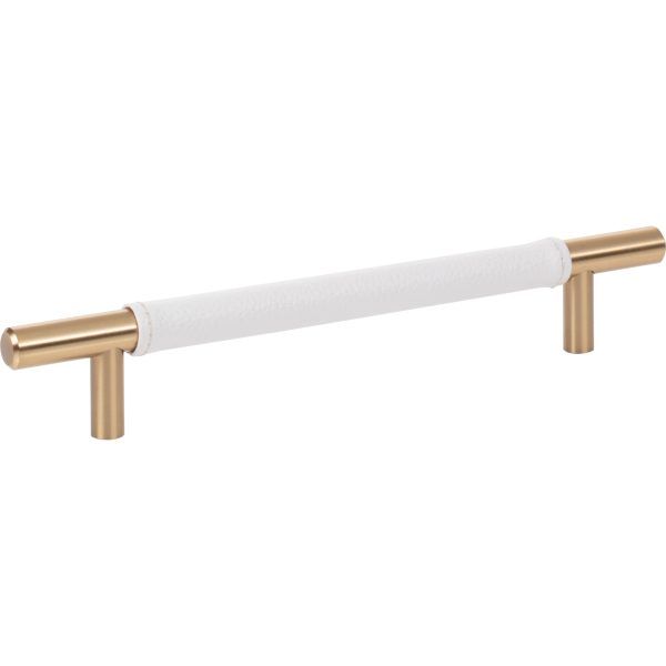 Zanzibar White Leather Pull 6 5/16 Inch (c-c) Warm Brass - Image 3