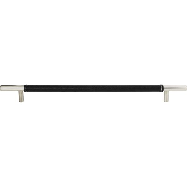 Zanzibar Black Leather Pull 11 5/16 Inch (c-c) Polished Chrome