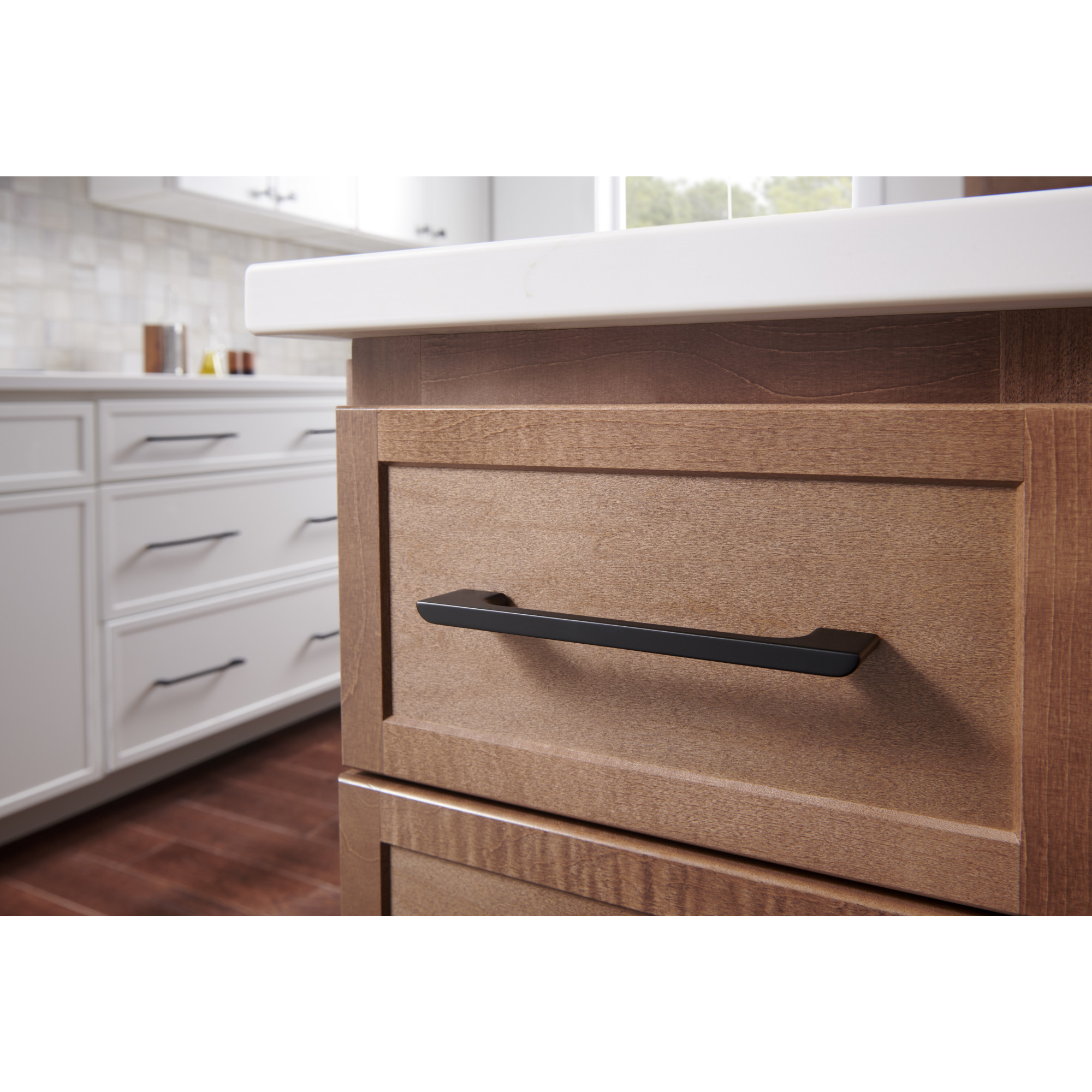 128 mm Center-to-Center Matte Black Asymmetrical Leyton Cabinet Pull - Image 4
