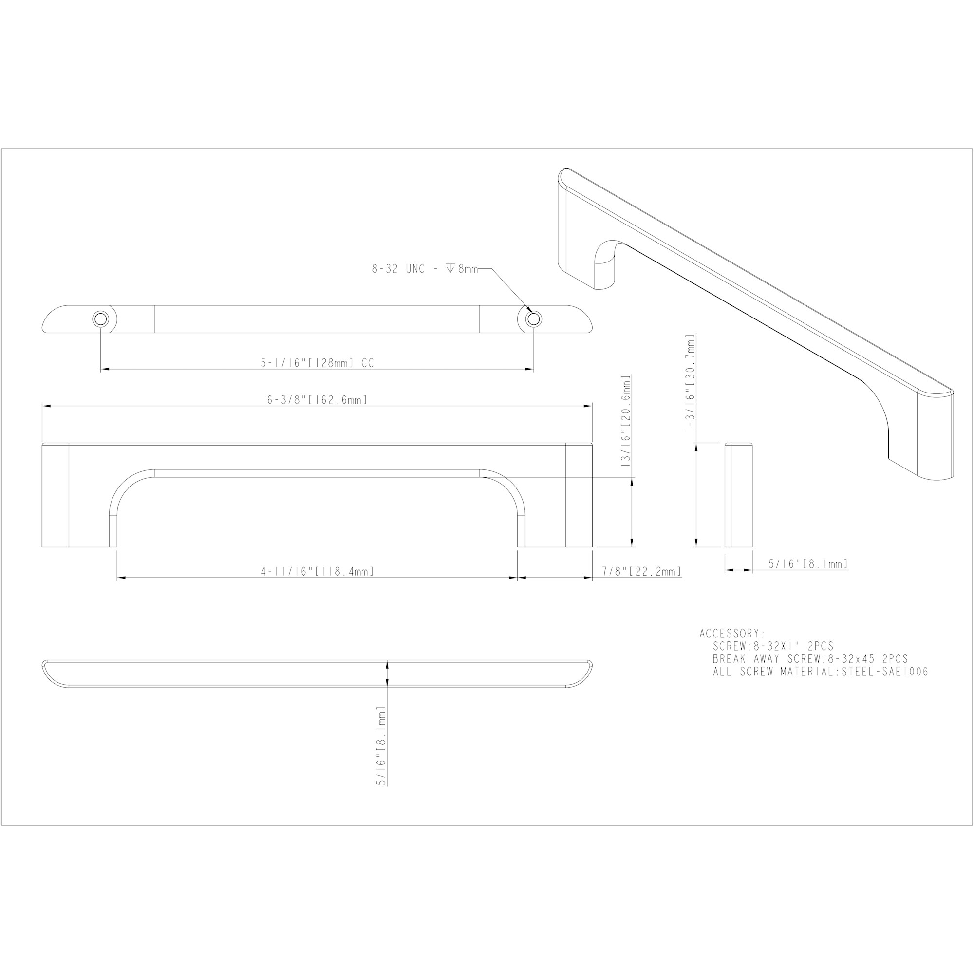 128 mm Center-to-Center Matte Black Asymmetrical Leyton Cabinet Pull - Image 5
