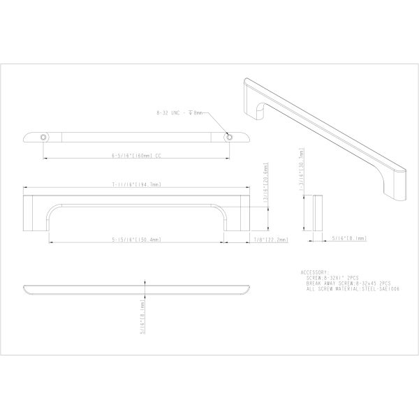 160 mm Center-to-Center Satin Nickel Asymmetrical Leyton Cabinet Pull - Image 4