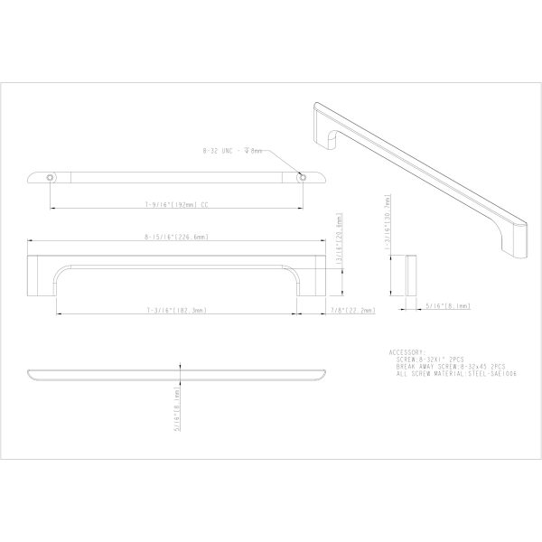 192 mm Center-to-Center Polished Nickel Asymmetrical Leyton Cabinet Pull - Image 4