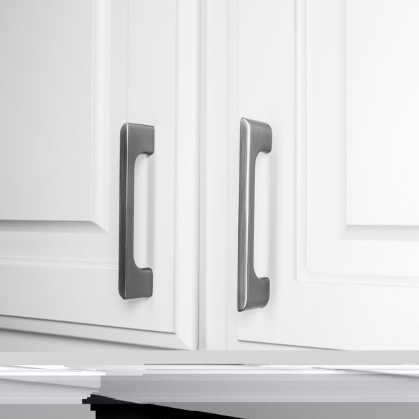 224 mm Center-to-Center Brushed Pewter Asymmetrical Leyton Cabinet Pull - Image 5