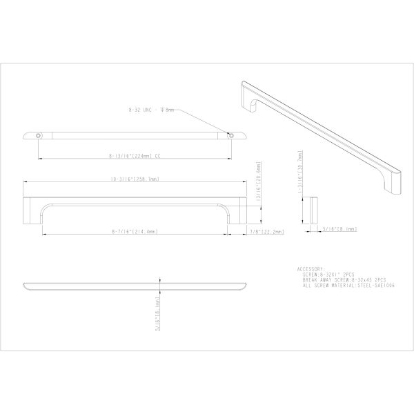 224 mm Center-to-Center Brushed Pewter Asymmetrical Leyton Cabinet Pull - Image 6