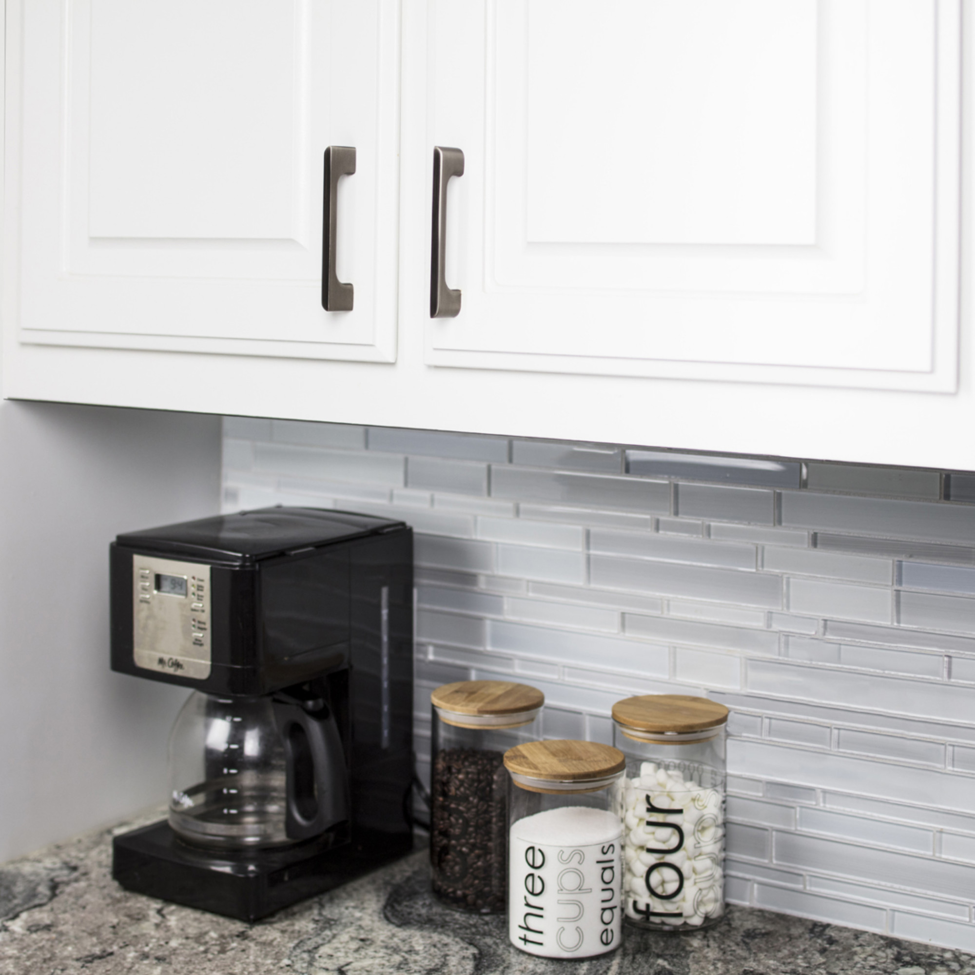 96 mm Center-to-Center Brushed Pewter Asymmetrical Leyton Cabinet Pull - Image 4