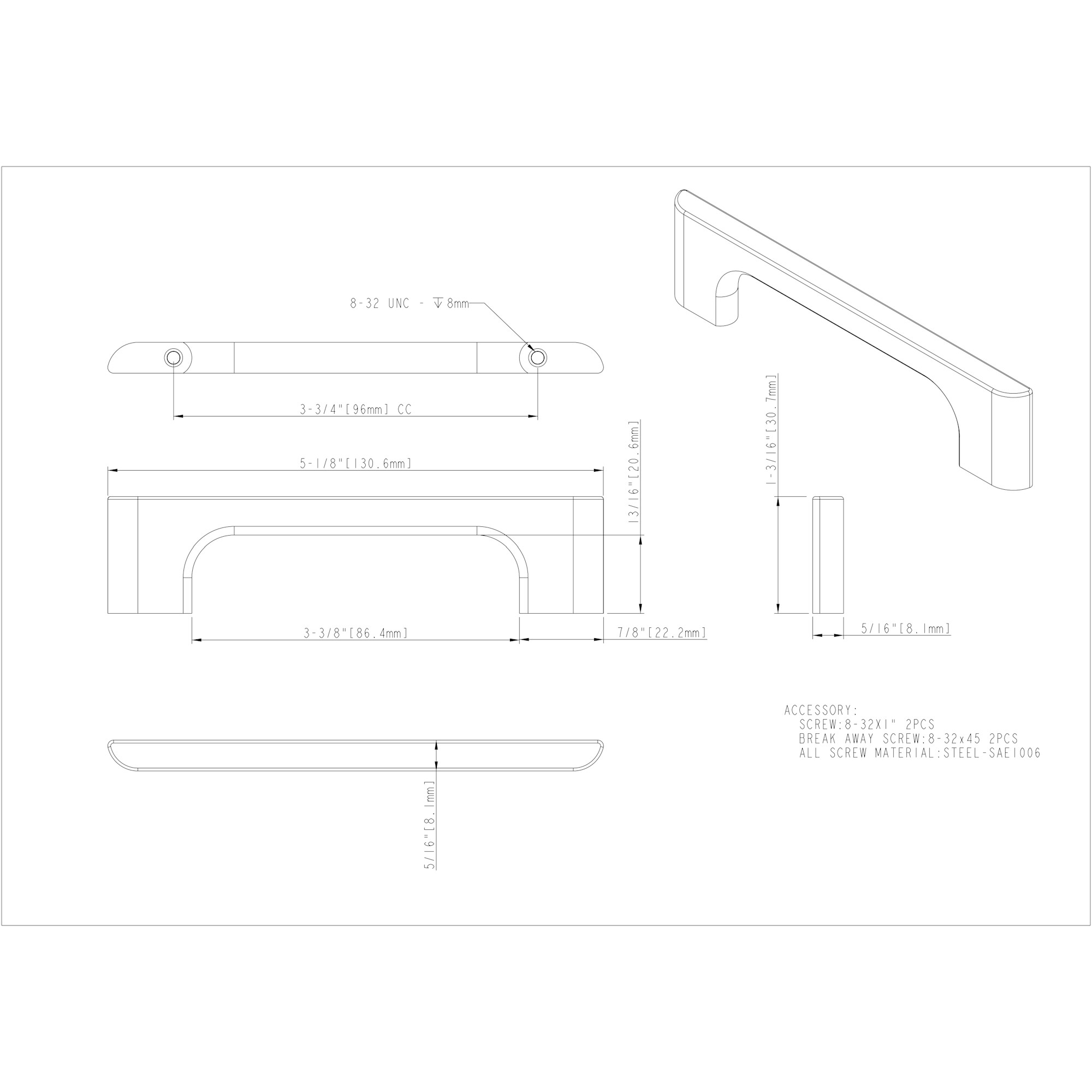 96 mm Center-to-Center Brushed Pewter Asymmetrical Leyton Cabinet Pull - Image 6