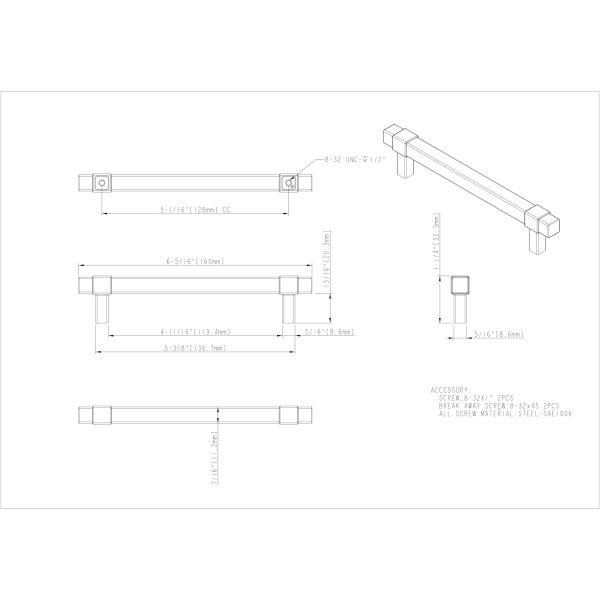 128 mm Center-to-Center Satin Nickel Square Zane Cabinet Pull - Image 6