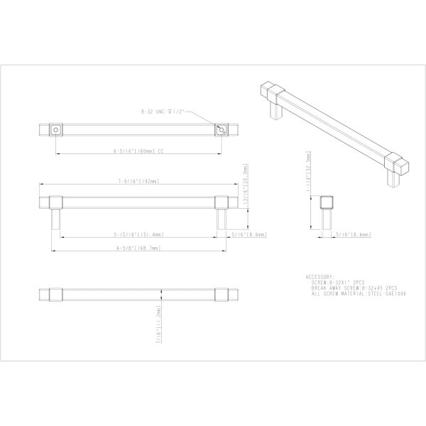 160 mm Center-to-Center Polished Chrome Square Zane Cabinet Pull - Image 4