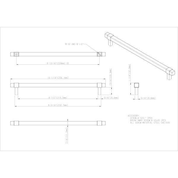 224 mm Center-to-Center Polished Chrome Square Zane Cabinet Pull - Image 4