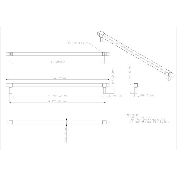 96 mm Center-to-Center Gun Metal Square Annadale Cabinet Pull - Image 4